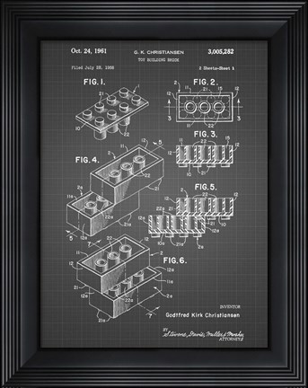Framed Toy Building Brick Patent - black grid Print