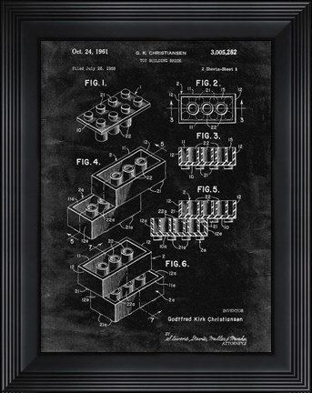 Framed Toy Building Brick Patent - Black grunge Print