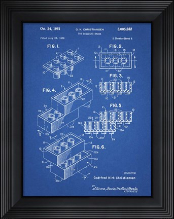 Framed Toy Building Brick Patent - Blueprint Print