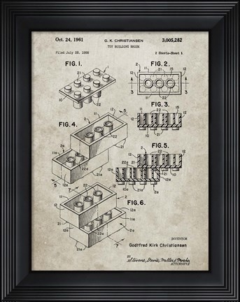 Framed Toy Building Brick Patent - Sandstone Print