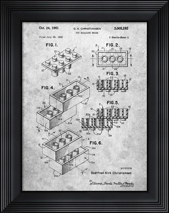 Framed Toy Building Brick Patent - Slate Print