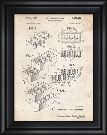 Framed Toy Building Brick Patent - Vintage Parchment Print