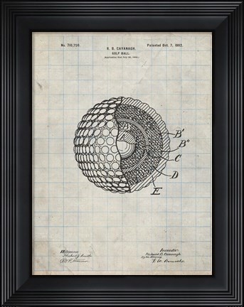 Framed Golf Ball Patent - Antique Grid Parchment Print
