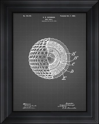Framed Golf Ball Patent - Black Grid Print