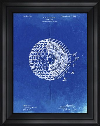 Framed Golf Ball Patent - Faded Blueprint Print