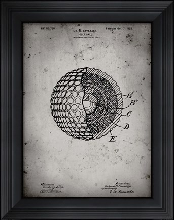 Framed Golf Ball Patent - Faded Grey Print