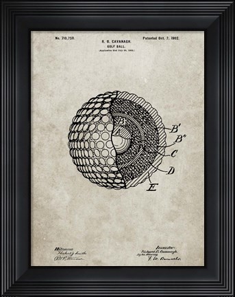 Framed Golf Ball Patent - Sandstone Print
