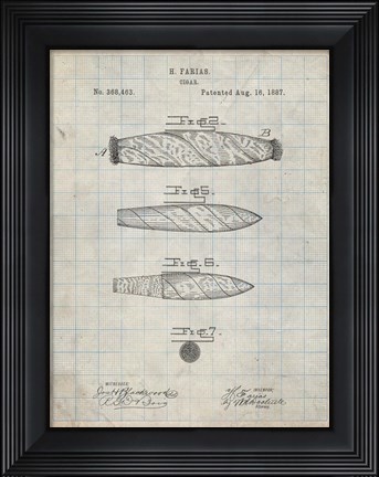 Framed Cigar Patent - Antique Grid Parchment Print