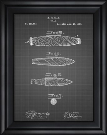 Framed Cigar Patent - Black Grid Print