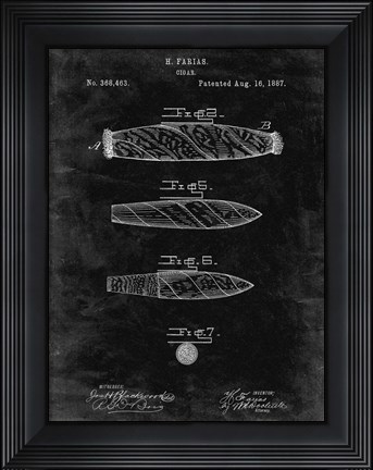 Framed Cigar Patent - Black Grunge Print