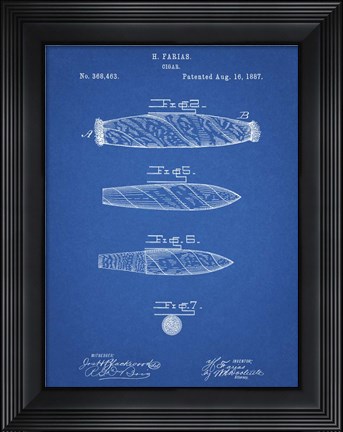 Framed Cigar Patent - Blueprint Print