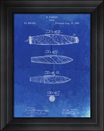 Framed Cigar Patent - Faded Blueprint Print
