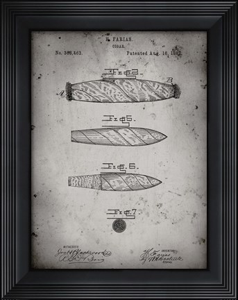 Framed Cigar Patent - Faded Grey Print