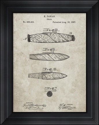 Framed Cigar Patent - Sandstone Print
