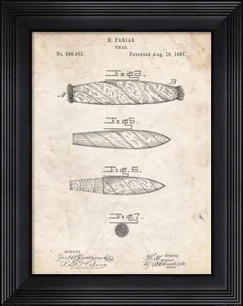 Framed Cigar Patent - Vintage Parchment Print