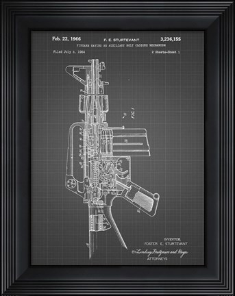 Framed Firearm With Auxiliary Bolt Closure Mechanism Patent - Black Grid Print