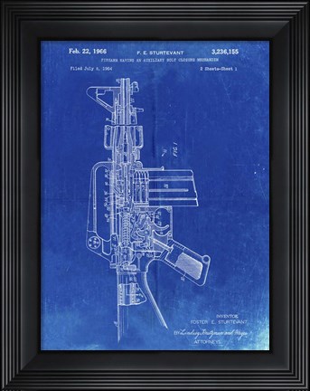 Framed Firearm With Auxiliary Bolt Closure Mechanism Patent - Faded Blueprint Print
