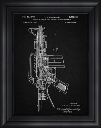 Framed Firearm With Auxiliary Bolt Closure Mechanism Patent - Vintage Black Print