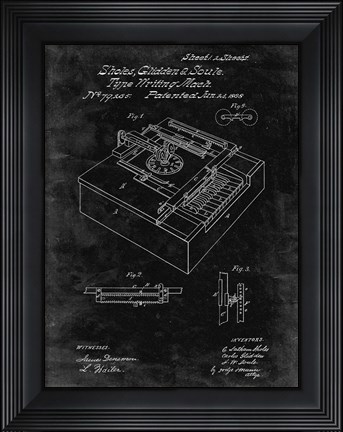 Framed Type Writing Machine Patent - Black Grunge Print