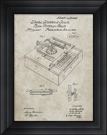 Framed Type Writing Machine Patent - Sandstone Print