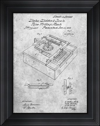 Framed Type Writing Machine Patent - Slate Print