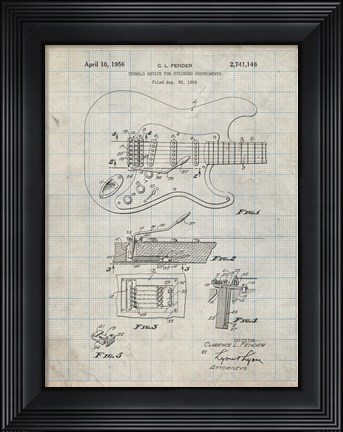 Framed Tremolo Device for Stringed Instruments Patent - Antique Grid Parchment Print