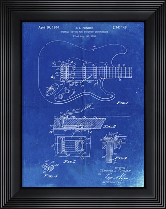 Framed Tremolo Device for Stringed Instruments Patent - Faded Blueprint Print