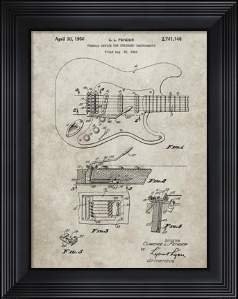 Framed Tremolo Device for Stringed Instruments Patent - Sandstone Print