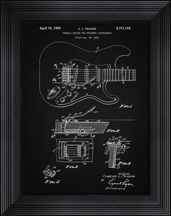 Framed Tremolo Device for Stringed Instruments Patent - Vintage Black Print