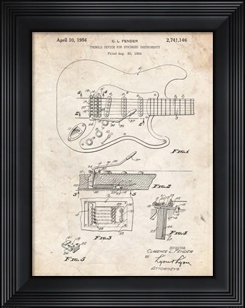 Framed Tremolo Device for Stringed Instruments Patent - Vintage Parchment Print