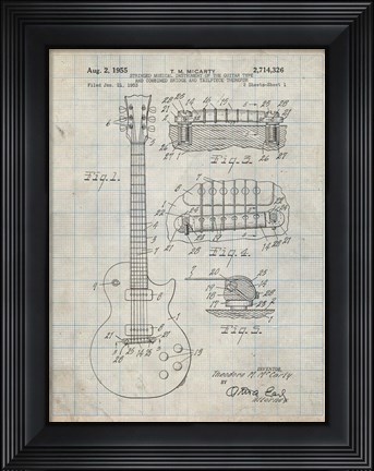 Framed Guitar &amp; Combined Bridge &amp; Tailpiece Therefor Patent - Antique Grid Parchment Print