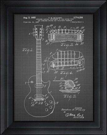 Framed Guitar &amp; Combined Bridge &amp; Tailpiece Therefor Patent - Black Grid Print
