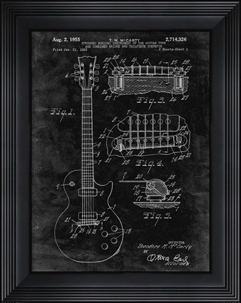 Framed Guitar &amp; Combined Bridge &amp; Tailpiece Therefor Patent - Black Grunge Print