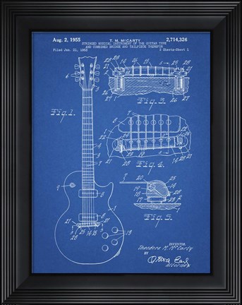 Framed Guitar &amp; Combined Bridge &amp; Tailpiece Therefor Patent - Blueprint Print