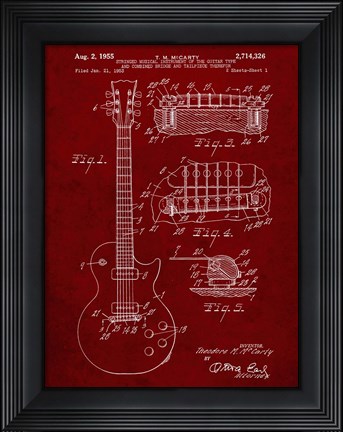 Framed Guitar &amp; Combined Bridge &amp; Tailpiece Therefor Patent - Burgundy Print