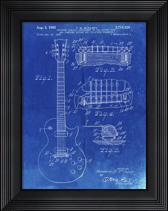 Framed Guitar &amp; Combined Bridge &amp; Tailpiece Therefor Patent - Faded Blueprint Print