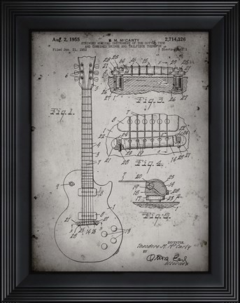 Framed Guitar &amp; Combined Bridge &amp; Tailpiece Therefor Patent - Faded Grey Print