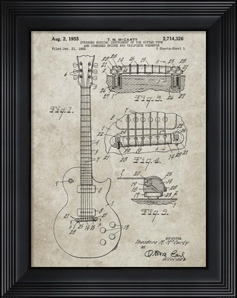 Framed Guitar &amp; Combined Bridge &amp; Tailpiece Therefor Patent - Sandstone Print