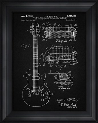 Framed Guitar &amp; Combined Bridge &amp; Tailpiece Therefor Patent - Vintage Black Print