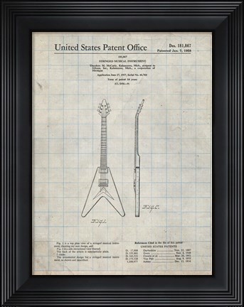 Framed Stringed Musical Instrument Patent - Antique Grid Parchment Print