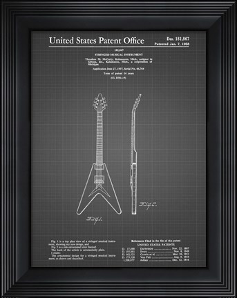 Framed Stringed Musical Instrument Patent - Black Grid Print