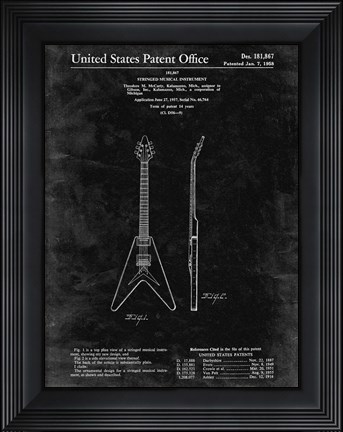Framed Stringed Musical Instrument Patent - Black Grunge Print