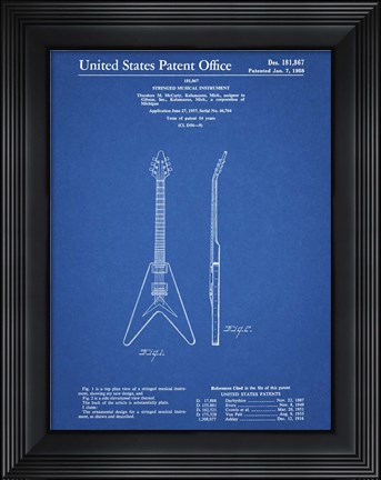 Framed Stringed Musical Instrument Patent - Blueprint Print