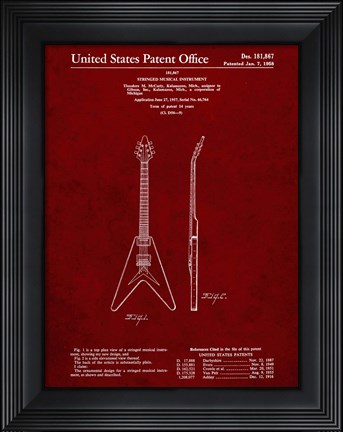 Framed Stringed Musical Instrument Patent - Burgundy Print