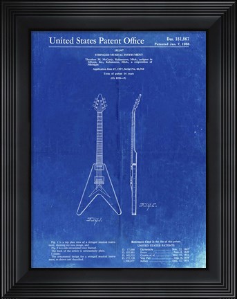 Framed Stringed Musical Instrument Patent - Faded Blueprint Print