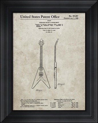 Framed Stringed Musical Instrument Patent - Sandstone Print