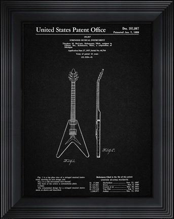 Framed Stringed Musical Instrument Patent - Vintage Black Print