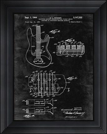 Framed Electric Guitar Patent - Black Grunge Print