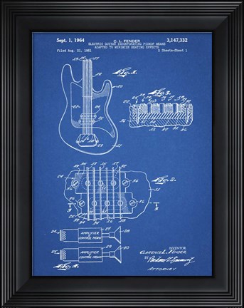 Framed Electric Guitar Patent - Blueprint Print