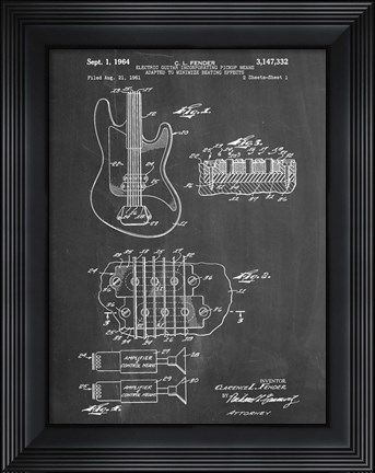 Framed Electric Guitar Patent - Chalkboard Print